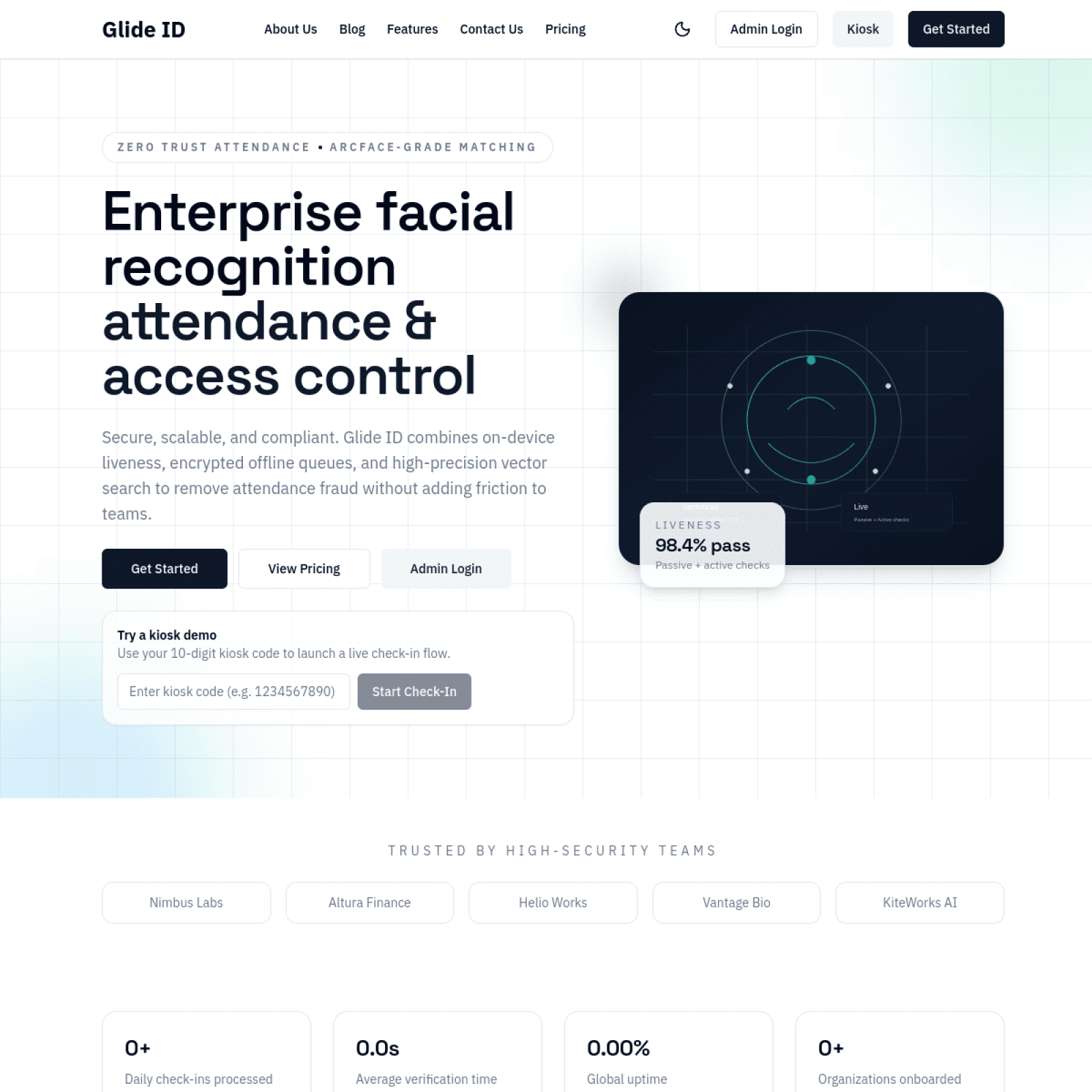 Live capture from Glide ID product website